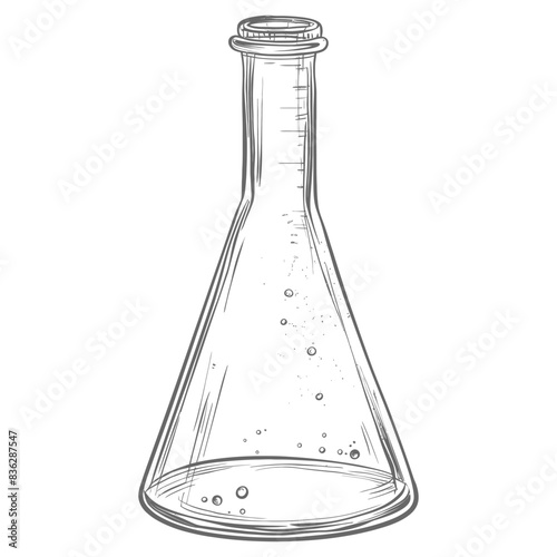 erlenmeyer flask tube laboratory glassware with engraving style black color only