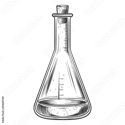 erlenmeyer flask tube laboratory glassware with engraving style black color only