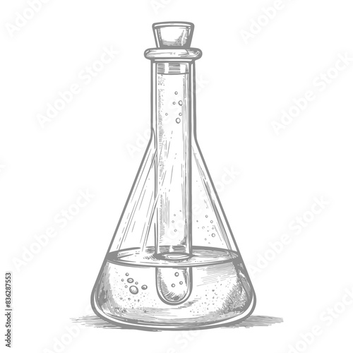 erlenmeyer flask tube laboratory glassware with engraving style black color only