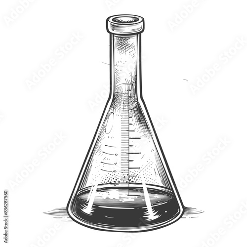 erlenmeyer flask tube laboratory glassware with engraving style black color only