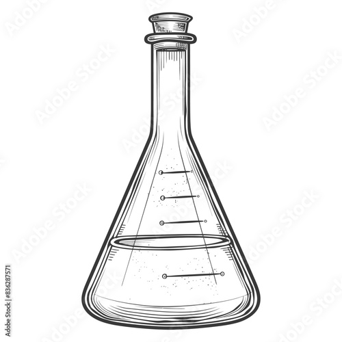 erlenmeyer flask tube laboratory glassware with engraving style black color only