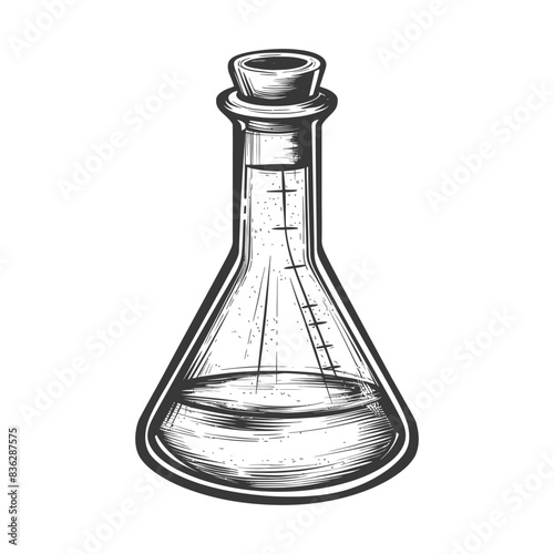 erlenmeyer flask tube laboratory glassware with engraving style black color only
