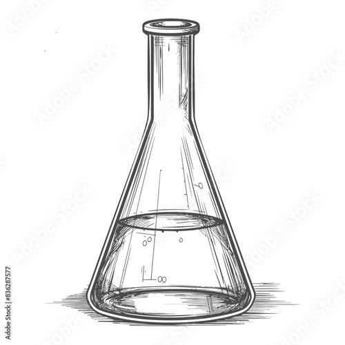 erlenmeyer flask tube laboratory glassware with engraving style black color only