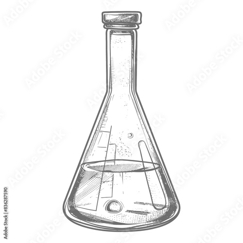 erlenmeyer flask tube laboratory glassware with engraving style black color only