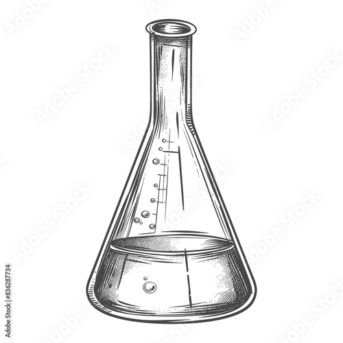 erlenmeyer tube with engraving style black color only