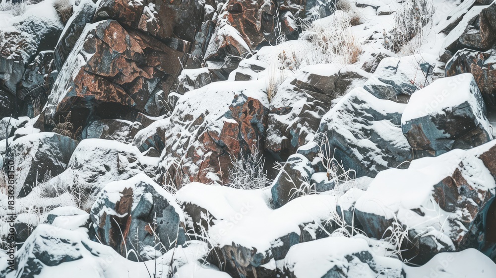 Fototapeta premium Snow covering the rocks