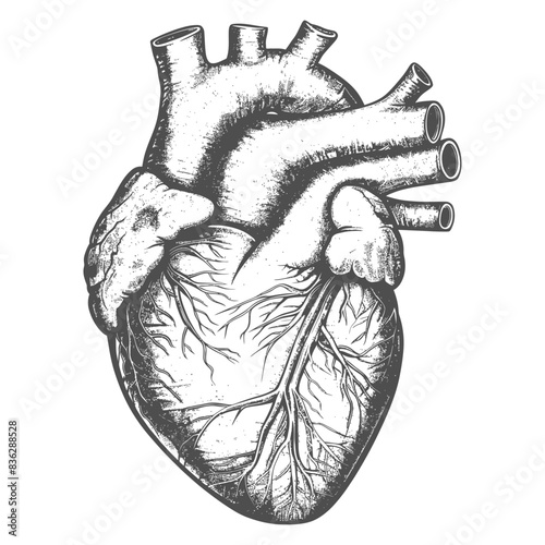 Hand-Drawn Anatomical Heart: Detailed Ink Sketch, Gray Scale