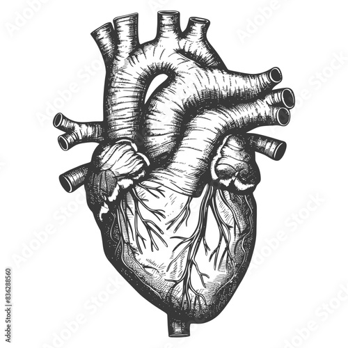 Intricate Hand-Drawn Anatomical Heart Illustration