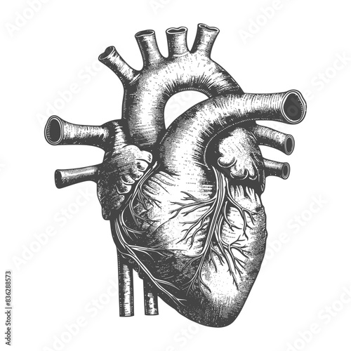 Intricate Hand-Drawn Anatomical Heart Illustration, Vintage Style
