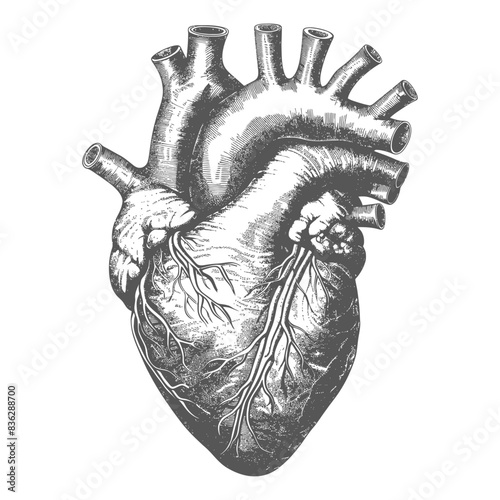 Vintage Engraved Human Heart Anatomy Illustration