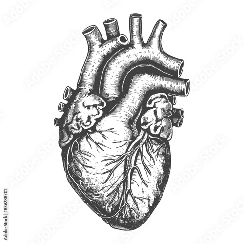 Vintage Engraved Human Heart Anatomy Illustration