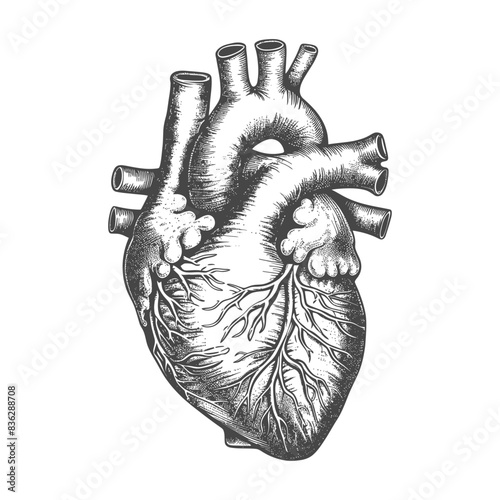 Hand-Drawn Anatomical Heart: Detailed Vintage Engraving Illustration