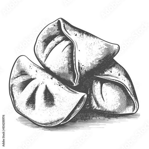 Hand-Drawn Vintage Illustration: Trio of Steamed Dumplings