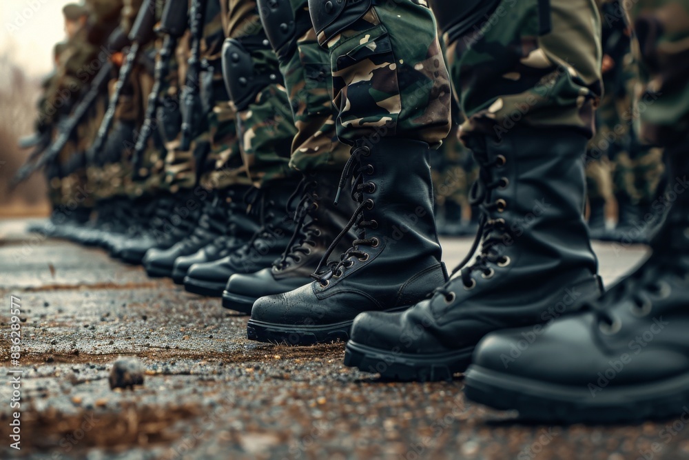 Soldiers in formation in army boots Soldiers in formation in army boots