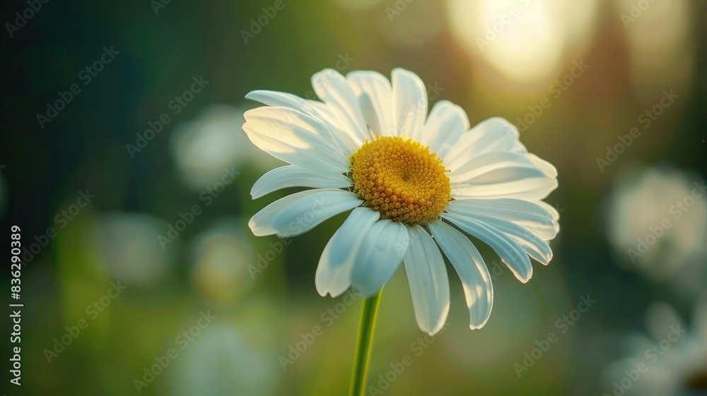 Fototapeta premium A beautiful chamomile flower up close with a blurred background