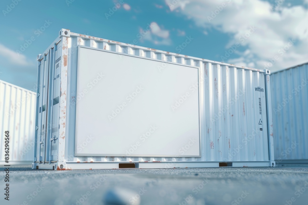 large white container with a white sign on it large white container with a white sign on it