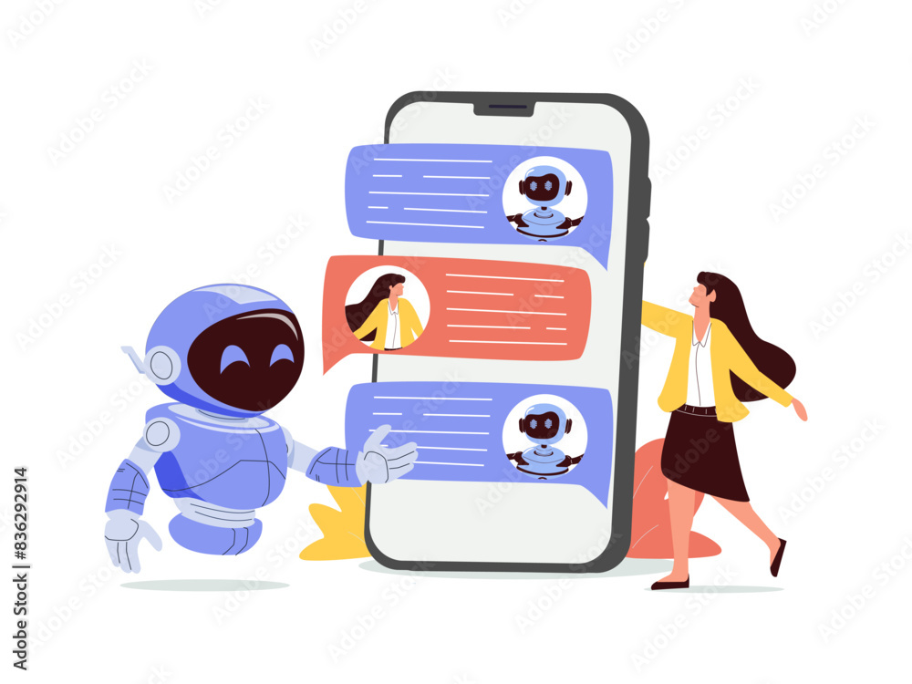 Chatbot virtual assistant abstract concept vector illustration. internet, online smart robot, device conversation, media Chatbot virtual assistant abstract concept vector illustration. internet, online smart robot, device conversation, media