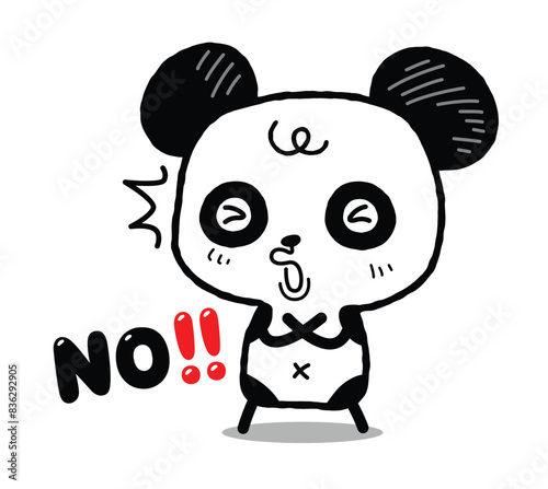 Little panda standing with the crossed arms, no sign. Refuse gesture. Kawaii style cartoon