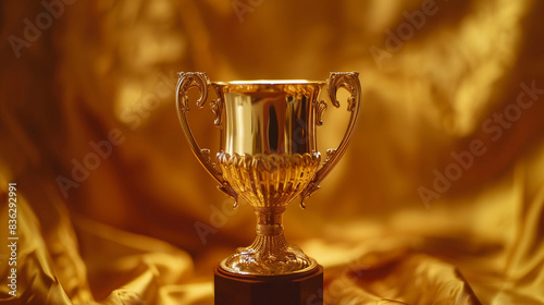 Elegant gold champion trophy capturing the essence of victory and recognition with a minimalistic background to enhance its prominence