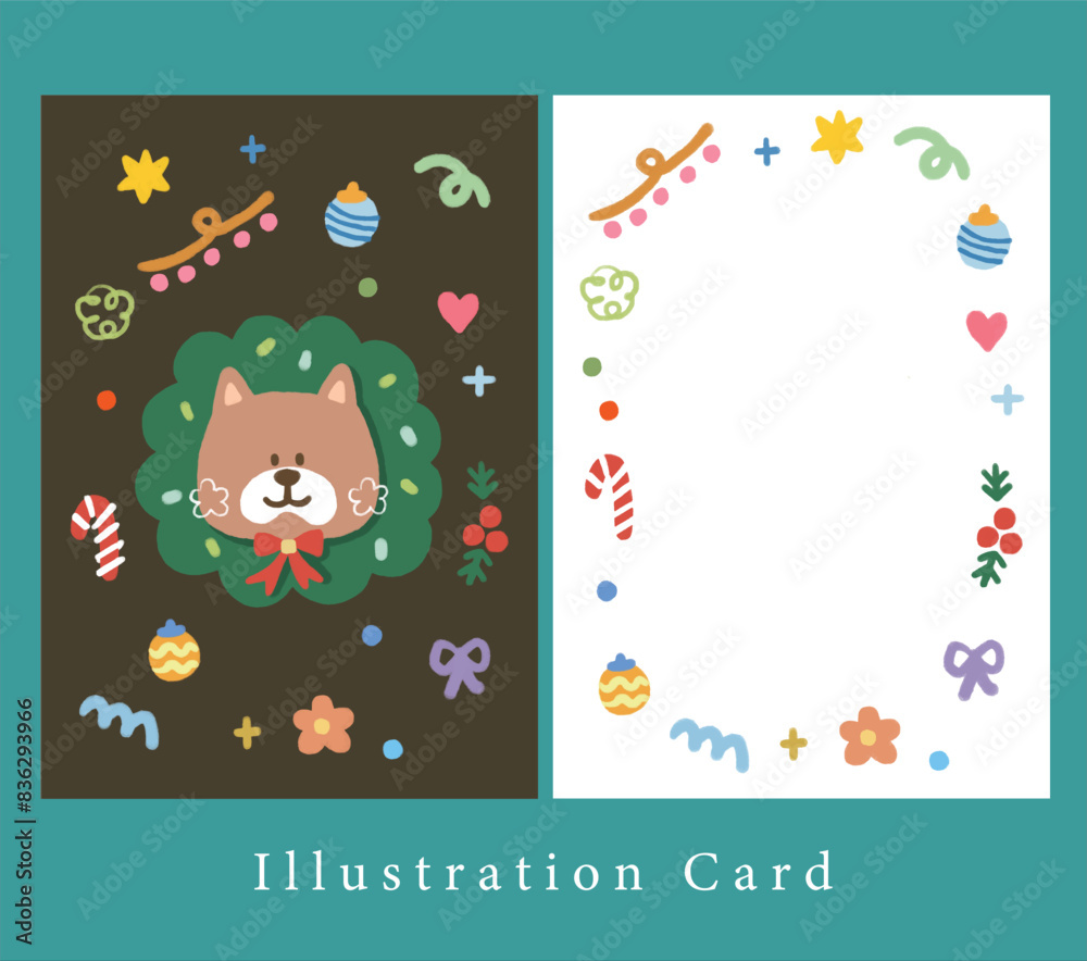 dog and garland with colorful sprinkle glitter. illustration Christmas greeting card decoration. dog and garland with colorful sprinkle glitter. illustration Christmas greeting card decoration.