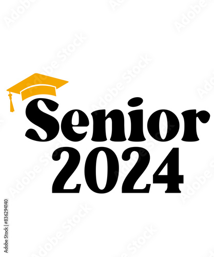 Graduation senior 2024 typography clip art design on plain white transparent isolated background for card, shirt, hoodie, sweatshirt, apparel, tag, mug, icon, poster or badge