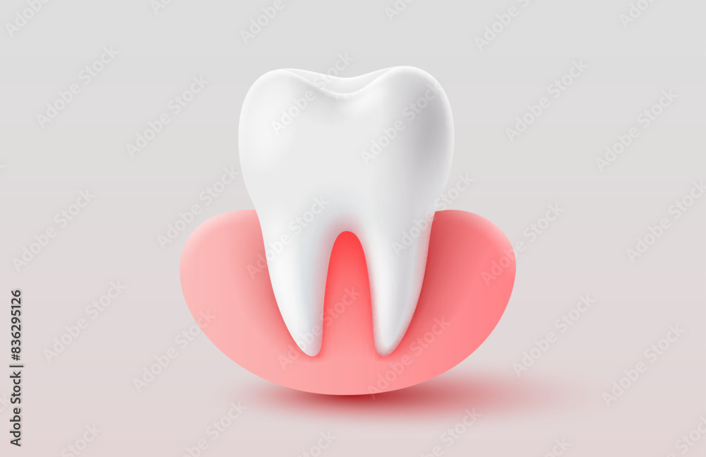 Tooth with gum, 3D illustration of a tooth on a light background. Vector illustration Tooth with gum, 3D illustration of a tooth on a light background. Vector illustration