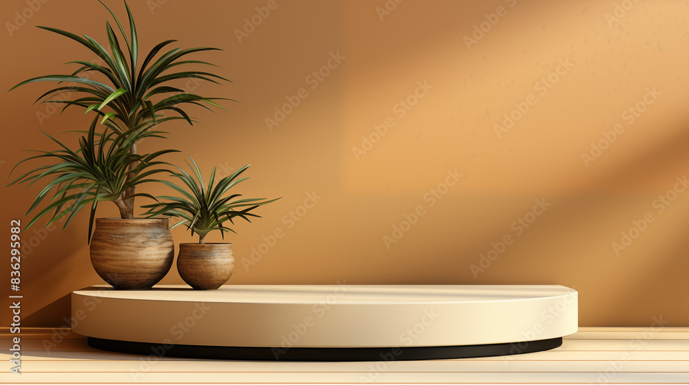 Modern Interior with Circular Window and Plants Modern Interior with Circular Window and Plants