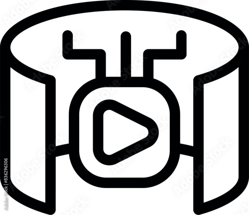 Graphic icon depicting a stylized virtual reality headset with a play symbol