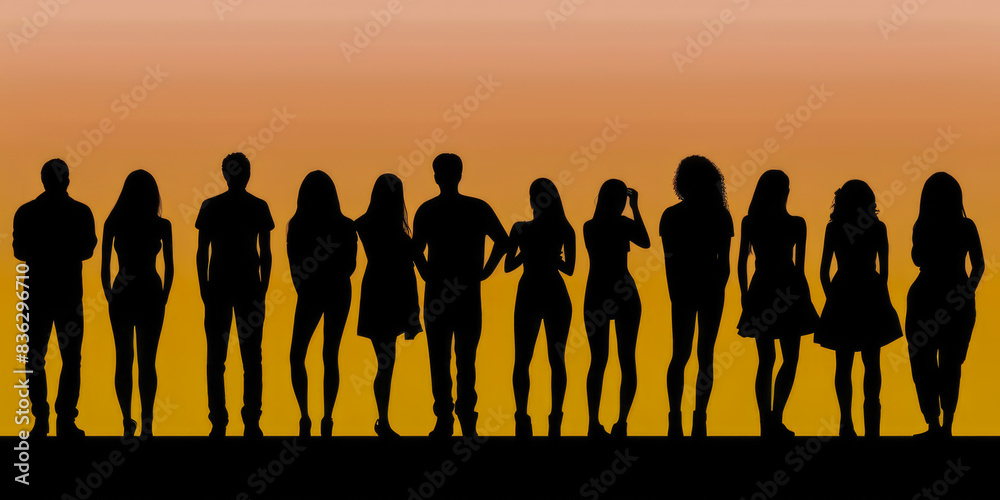 Fototapeta premium Silhouettes of people, back view