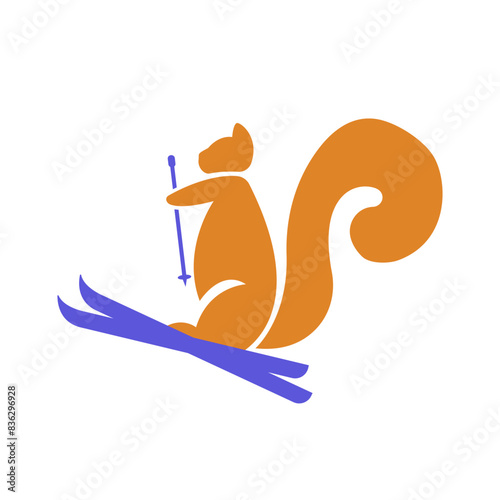 Squirrel riding on snowboard. Squirrel Ski Logo