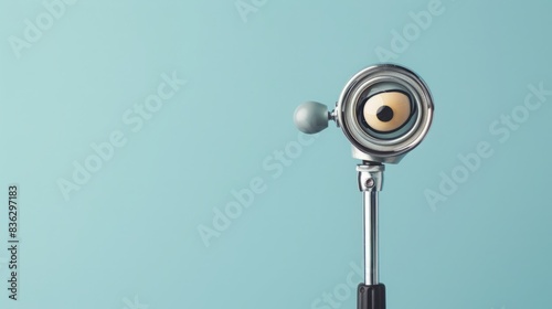 Cute otoscope character with friendly face on solid background	 photo