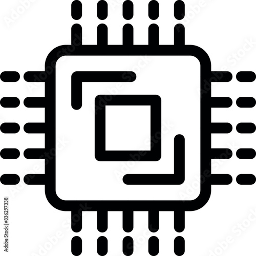 Vector illustration of a stylized microchip symbol in black and white, perfect for tech themes