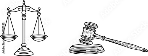Legal Symbols Depicting Justice with Gavel and Scales of Law