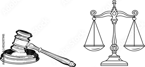 Legal Symbols Depicting Justice with Gavel and Scales of Law