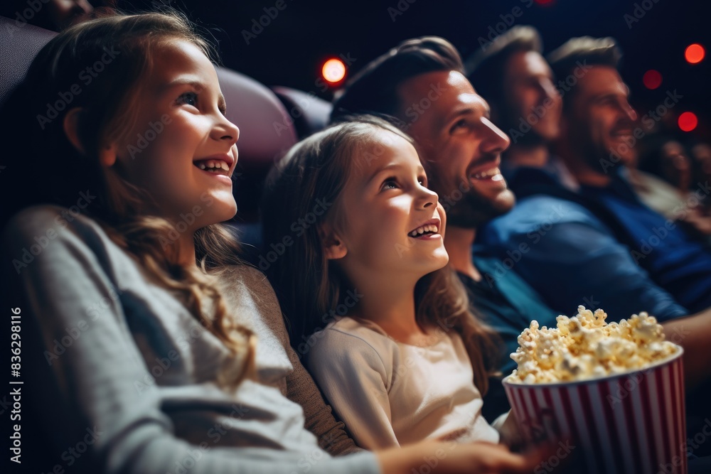 Smiling Parents and Daughter Enjoying Movie Time Smiling Parents and Daughter Enjoying Movie Time