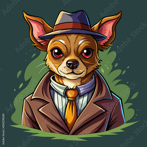 t-shirt of Vector flat Flyer, Flyer flat vector 2D image of a spy brown chihuahua dog