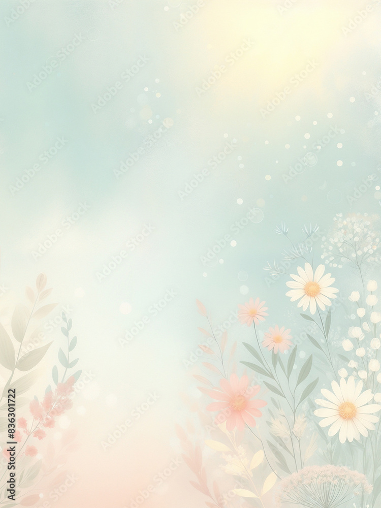 Soft summer background with leaves. and flowers AI Soft summer background with leaves. and flowers AI