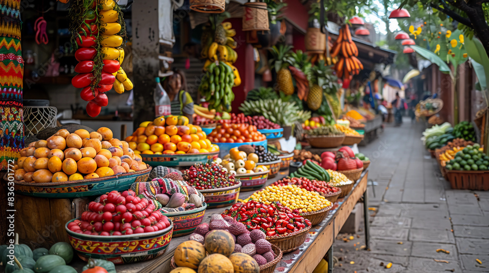 Fototapeta premium A street market with a variety of fruits and vegetables