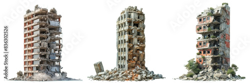 destroyed building isolated on transparent background ,generative ai