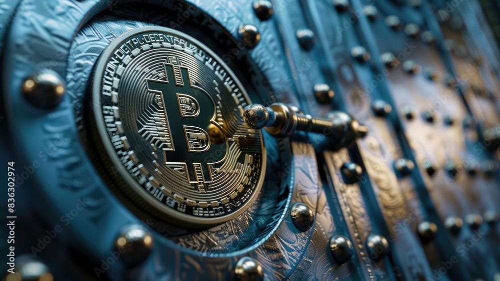 High-Tech Cryptocurrency Mining Farm with Bitcoin Symbol and Advanced Equipment High-Tech Cryptocurrency Mining Farm with Bitcoin Symbol and Advanced Equipment