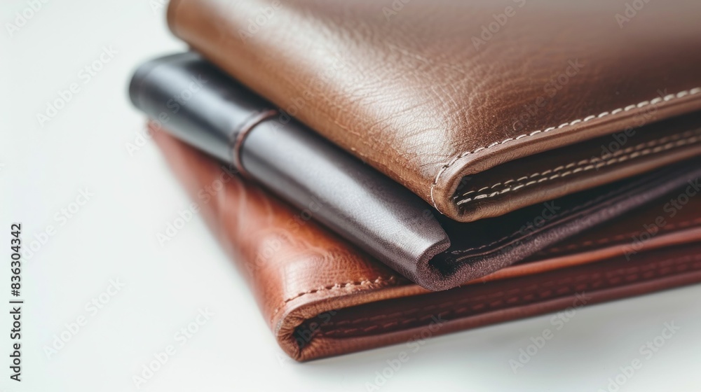 Stylish Leather Wallets Collection for Fashionable Travelers and Business Professionals on White Background Stylish Leather Wallets Collection for Fashionable Travelers and Business Professionals on White Background
