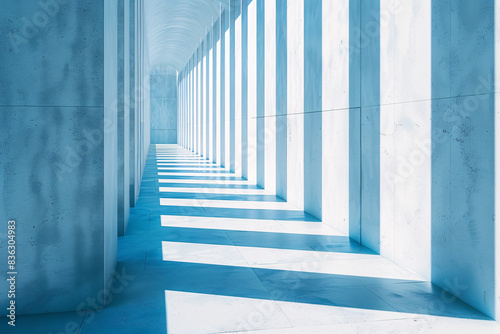 Minimalistic architectural backdrop in white and blue  widescreen with distinctive tilted columns
