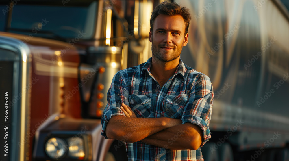 Professional lorry driver with contemporary rig Professional lorry driver with contemporary rig