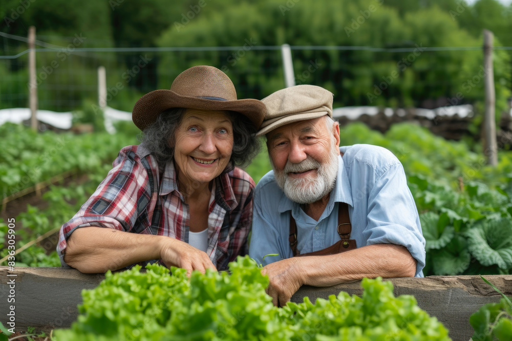 Senior Duo Enjoying Leisure Time in Garden Setting Senior Duo Enjoying Leisure Time in Garden Setting