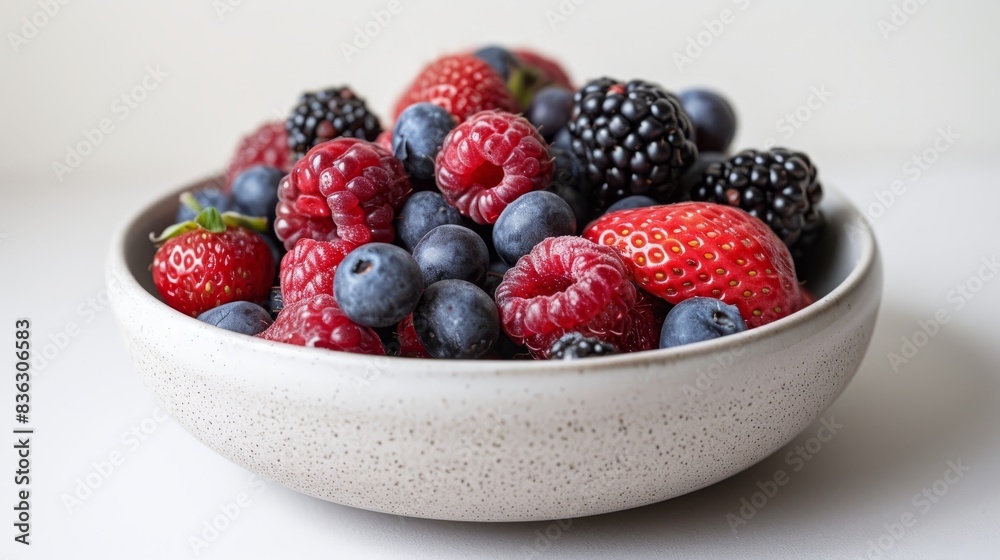 A bowl of fresh berries on a clean table, minimal background, A bowl of fresh berries on a clean table, minimal background,