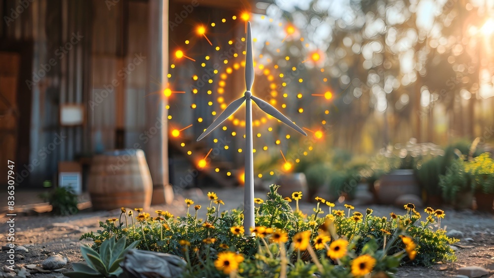 Fototapeta premium Clean power sunrise: Wind turbines landscape.