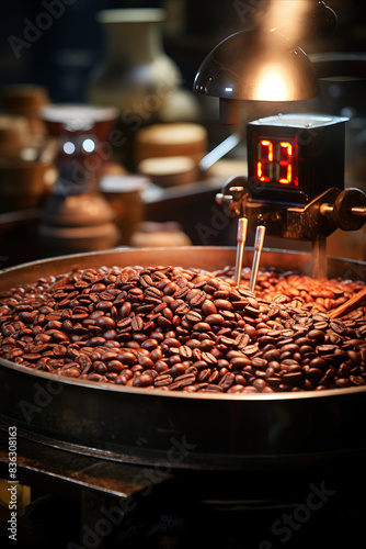 Coffee Roasting Process: Behind-the-scene of coffee bean roasting. © tynza