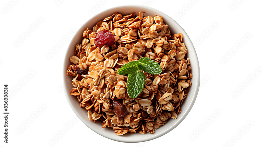 Honey-sweetened granola in a bowl on a transparent background Honey-sweetened granola in a bowl on a transparent background