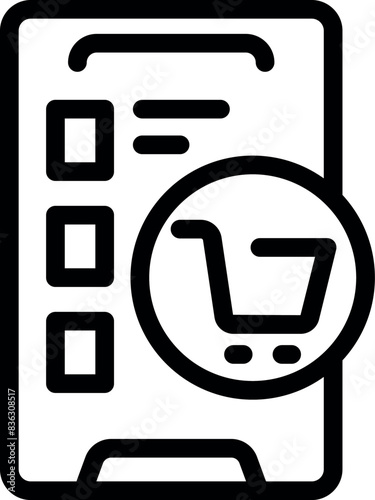 Black and white line art of a mobile app icon for a shopping list feature