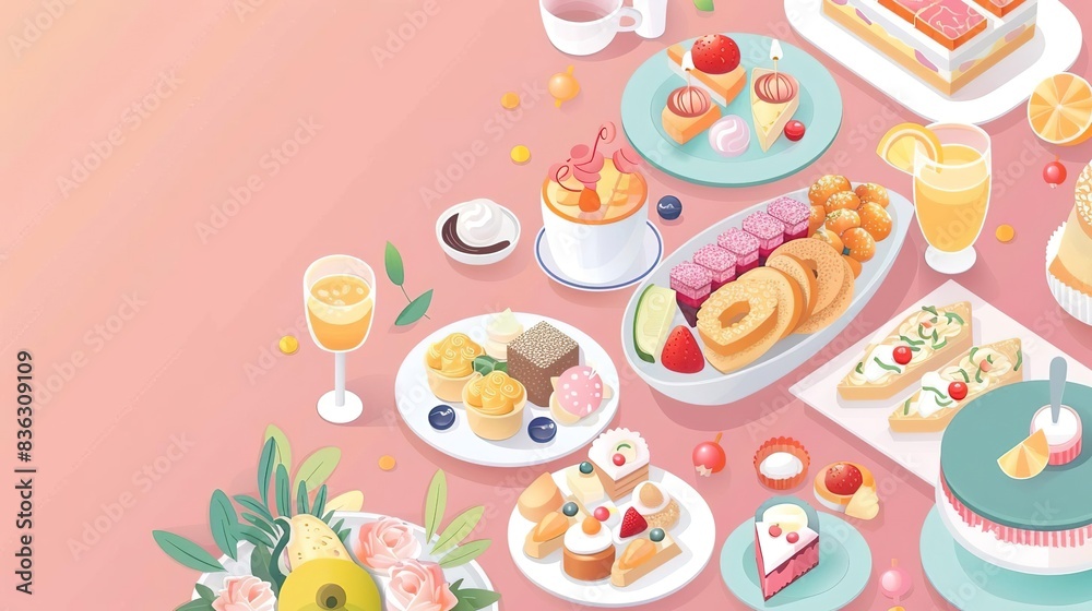 A vibrant spread of delicious desserts, pastries, and fruit, perfect for a celebration or special occasion. A vibrant spread of delicious desserts, pastries, and fruit, perfect for a celebration or special occasion.